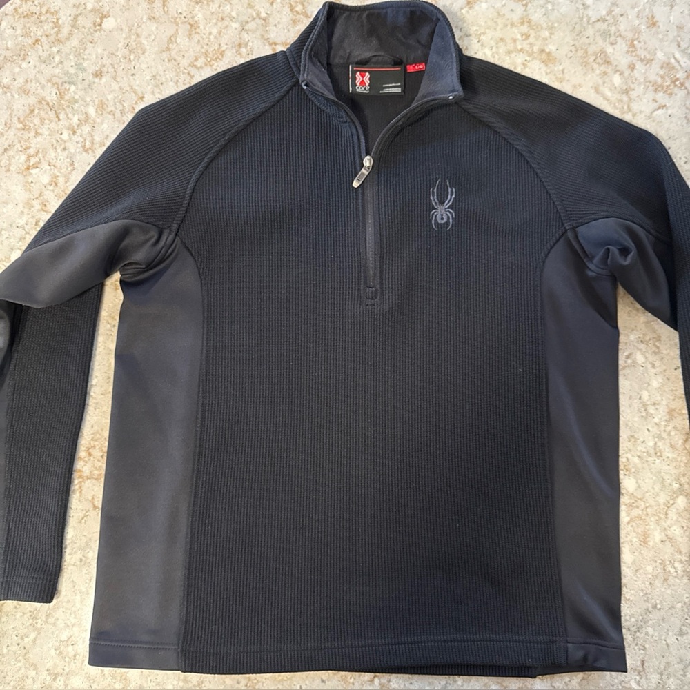 Spyder Men's L Black 1/4 Zip Core Sweater Pullover Fleece Jacket Logo